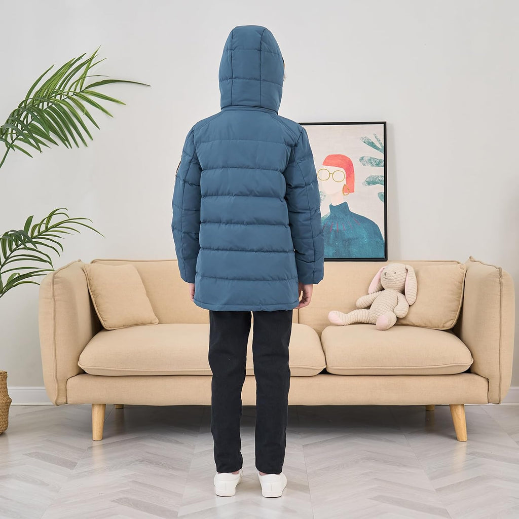 Boys' Hooded Down Coats Winter Warm Jacket Solid Puffer Coat