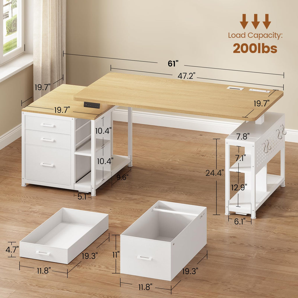 Electric Standing Desk with 3 Fabric Drawers, 61" Height Adjustable Office Executive Desk with Storage Drawers, Stand