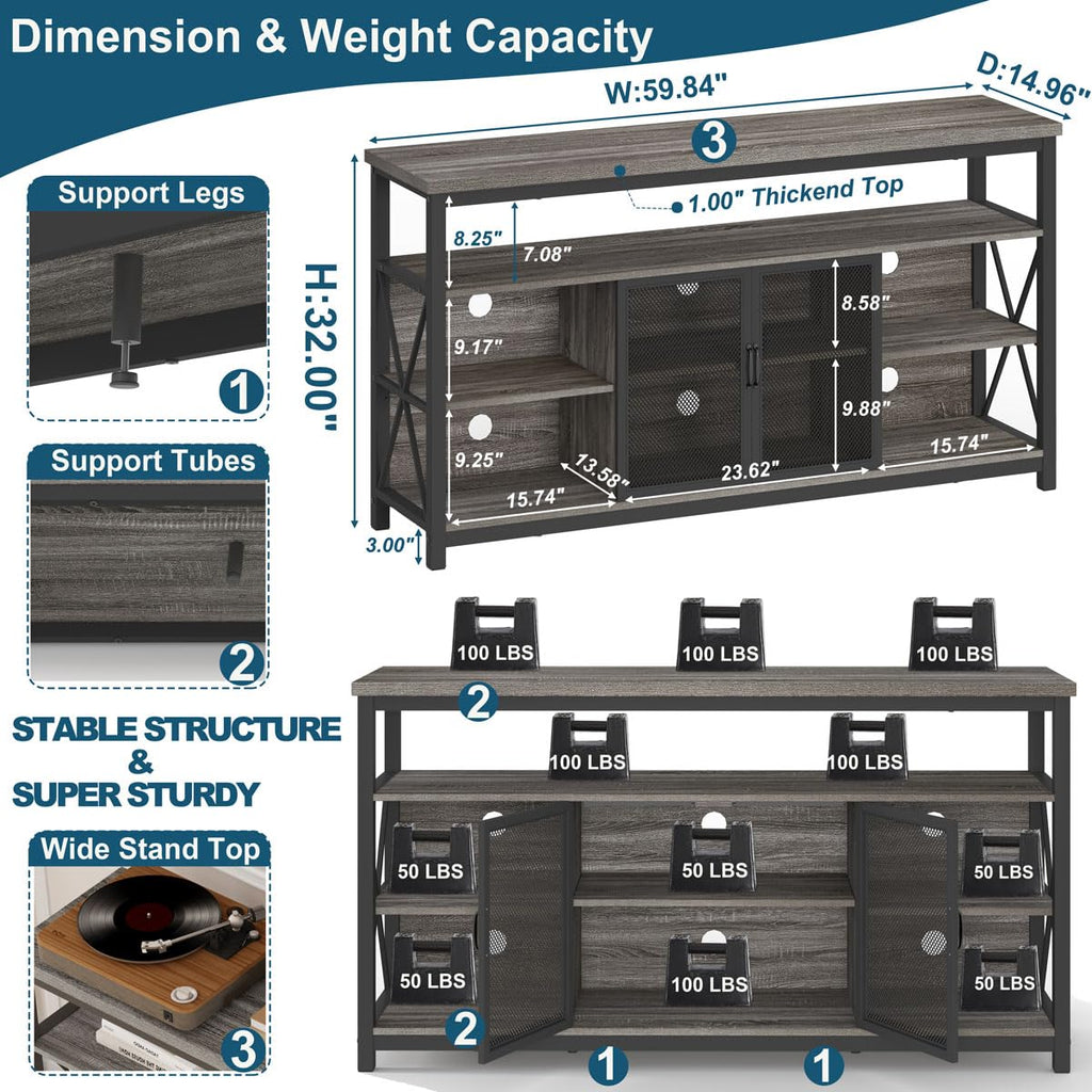 Tall TV Stand for 65 Inch TVs, Industrial Entertainment Center