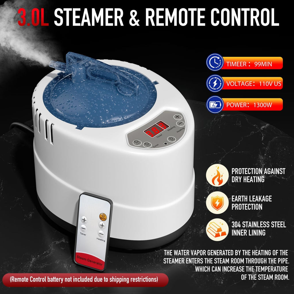 Upgraded Infrared Steam Sauna with 660nm Red Light Therapy & 850nm Infrared Light Panel, 3L 1300W Steamer