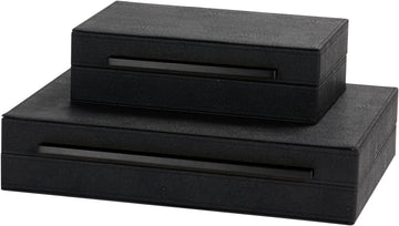 Decorative Boxes With Black Metal Handles,PU Faux Leather Jewelry Boxes Modern Storgage Boxes With Lids - Set of 2