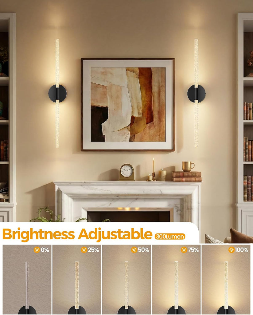 Crystal-Inspired Bubble Battery Operated Wall Sconce Set of 2, 10000mAh 3 Color Temps Rechargeable Wall Lights with