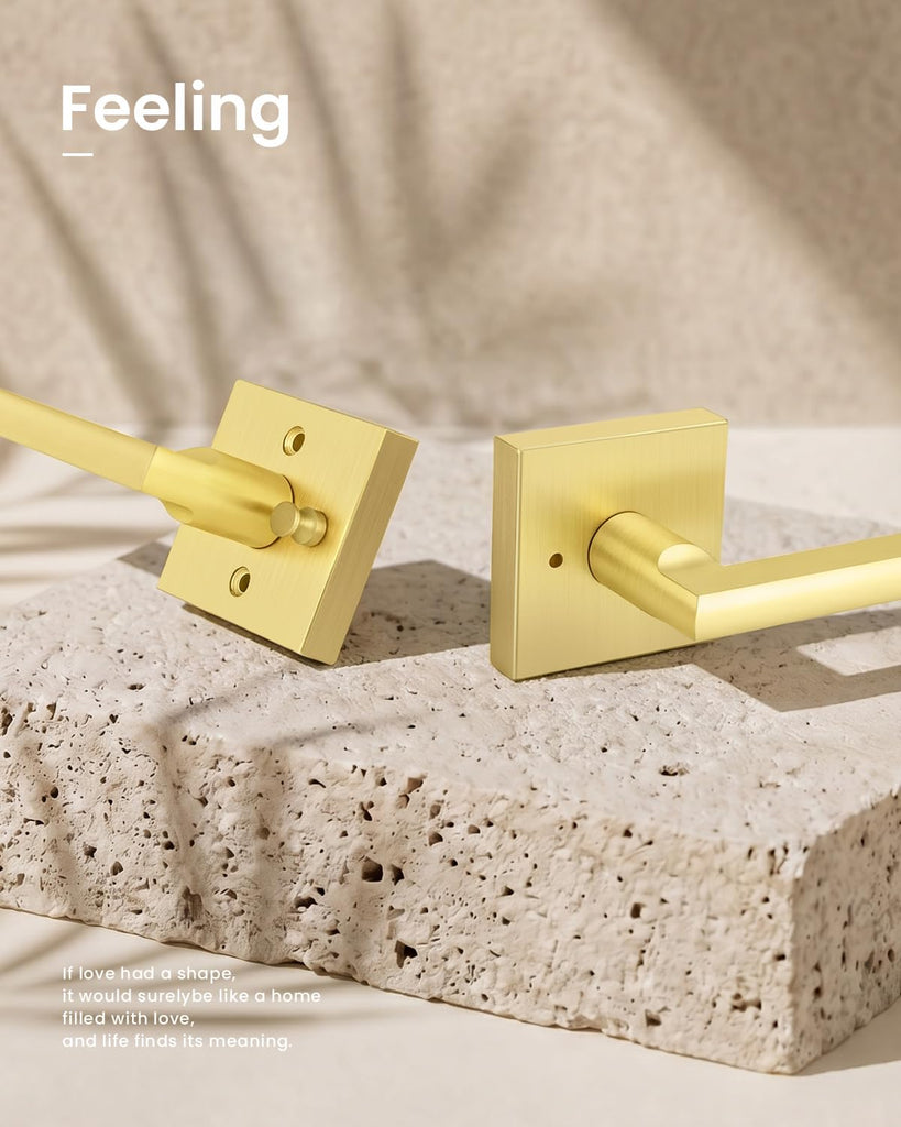 Gold Door Handles Interior, Zinc Alloy Privacy Door Handles, 3 Pack