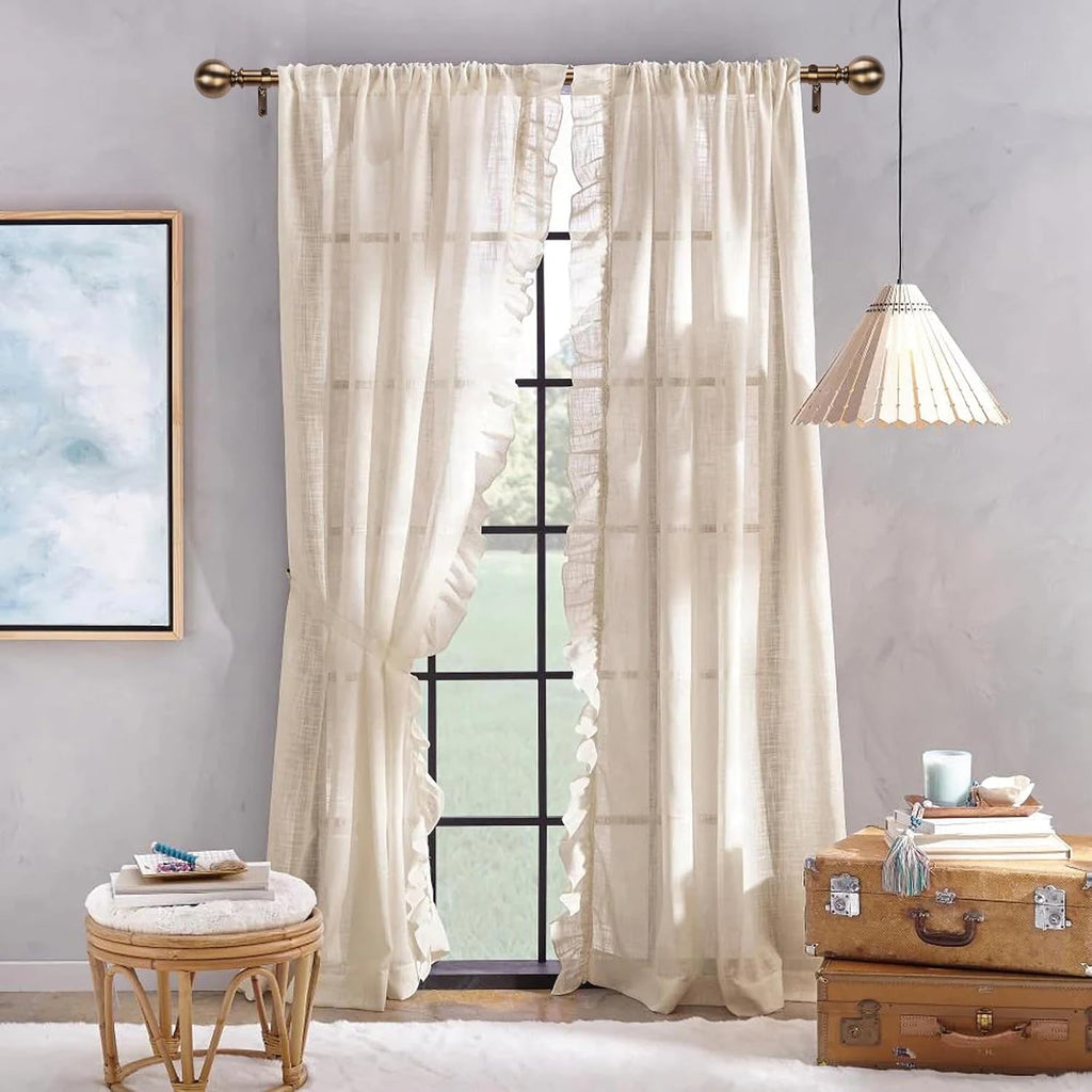 Brass Curtain Rods for Windows, 1 Inch Modern Metal Drapery Rods, Adjustable Heavy Duty Curtain Pole