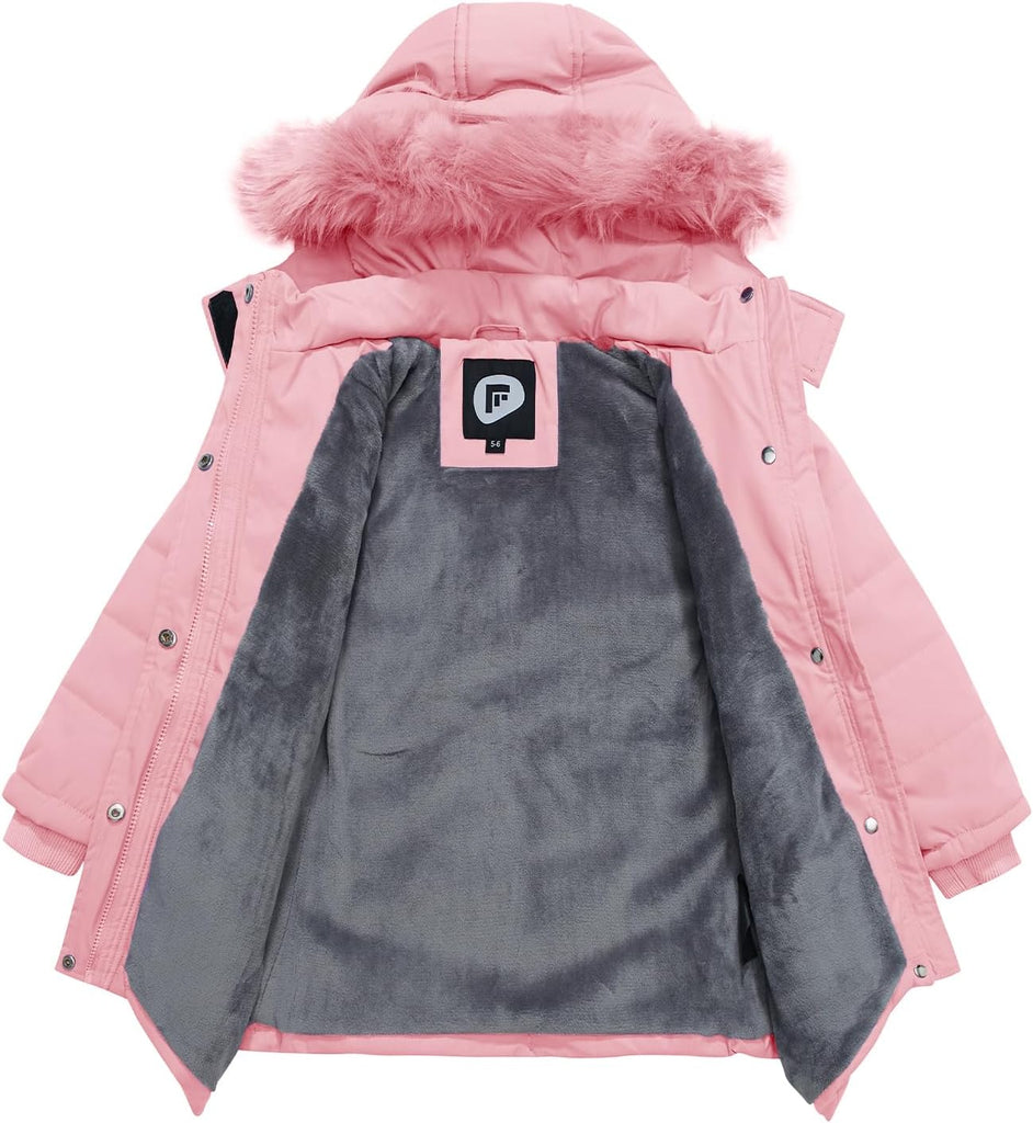 Girls' Winter Coats Fur Hooded Warm Puffer Jacket Coat with Fleece Lined