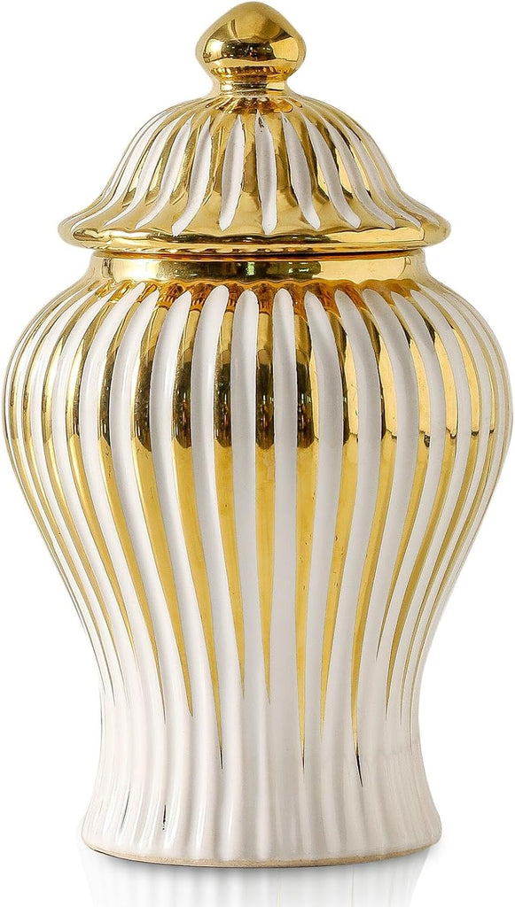 Ginger Jar, Small White Gold Vase for Decor Decor, Modern Handmade Decorative Flower Vase, Ceramic Ginger jar