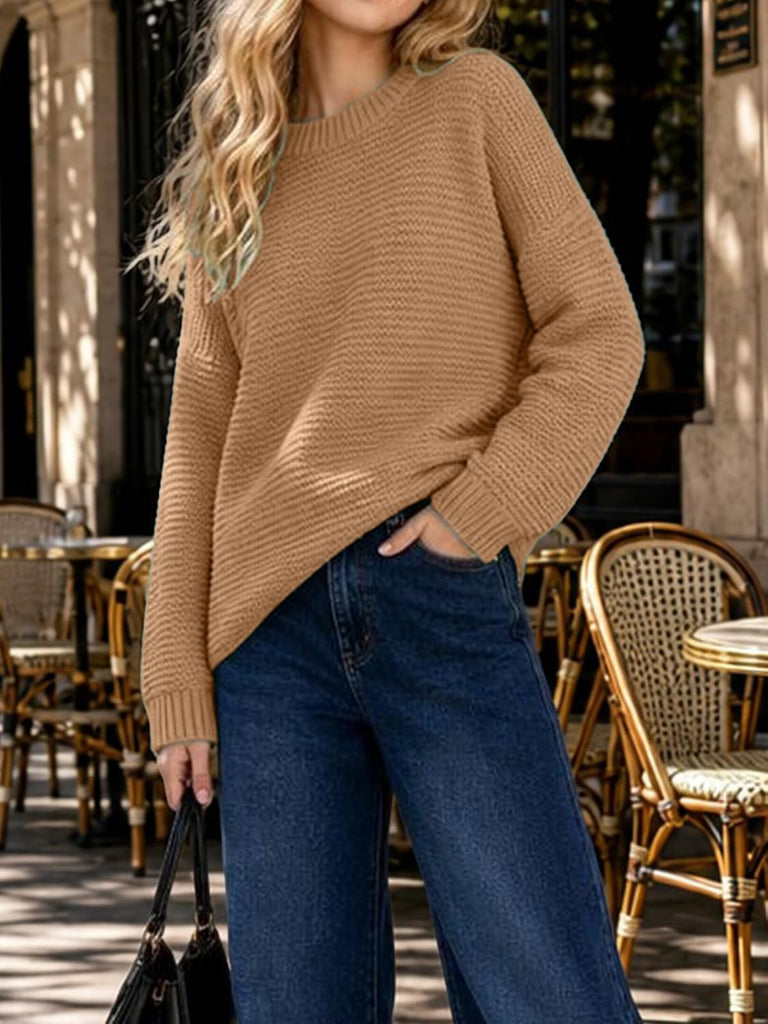 Knit Sweater Long Sleeve Crewneck Solid Soft Loose Pullover for Tween Warm Casual Fall Winter School Top