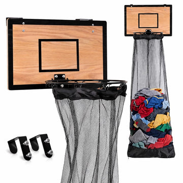 Wooden Basketball Hamper - Hoop Laundry Basket Over the Door - Room Decor
