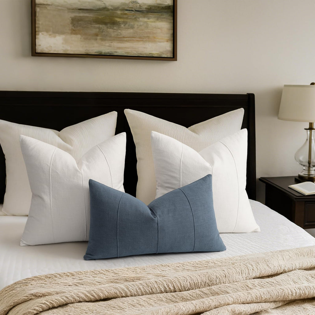Decorative Linen Throw Pillow Covers 22x22 Set of 2 Solid handcrafted Striped Cushion Covers for Bed Soft Modern
