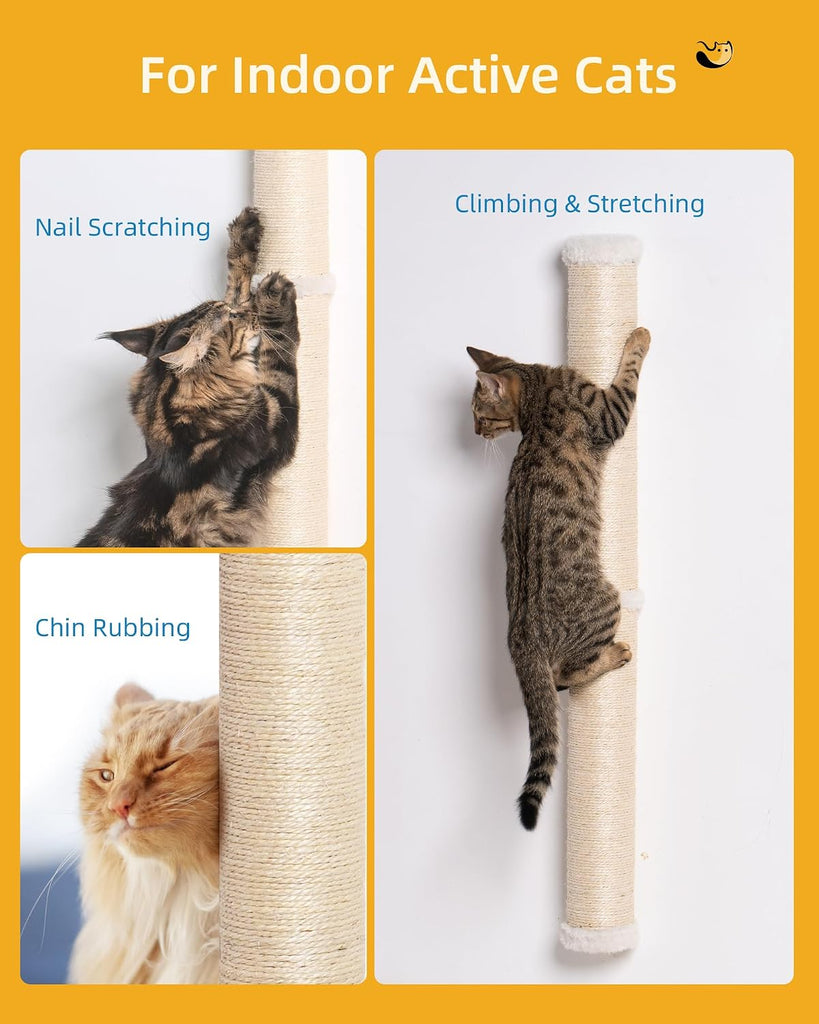 34" Cat Scratching Post, Sisal Wall Mounted Cat Scratcher for Cats