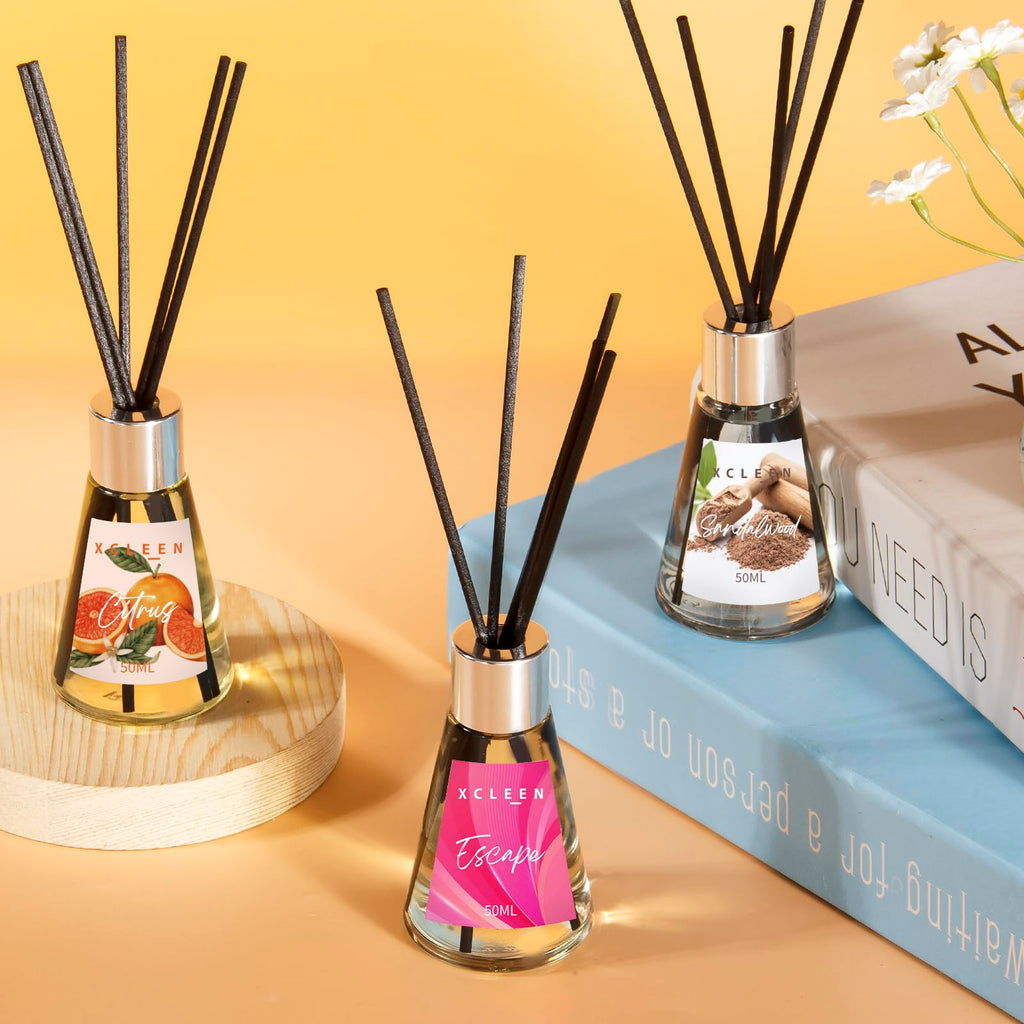 Reed Diffuser of 3 Pack, Escape/Citrus/Sandalwood, Scented Diffuser with 15 Fiber Sticks, Home Fragrance Oil