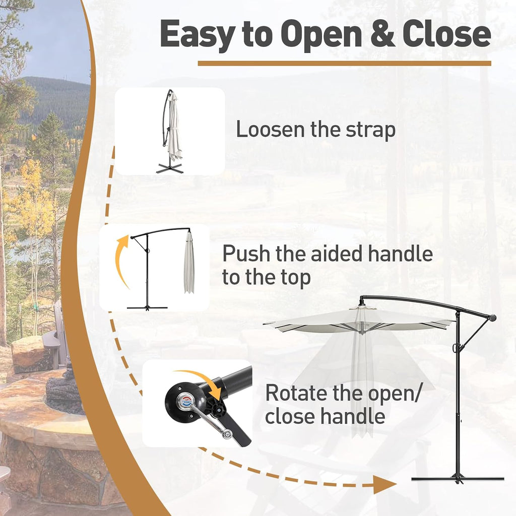 9 x 11.5FT Offset Patio Umbrella, Cantilever Hanging Outdoor Umbrella w/360-degree Rotation, Handy Crank
