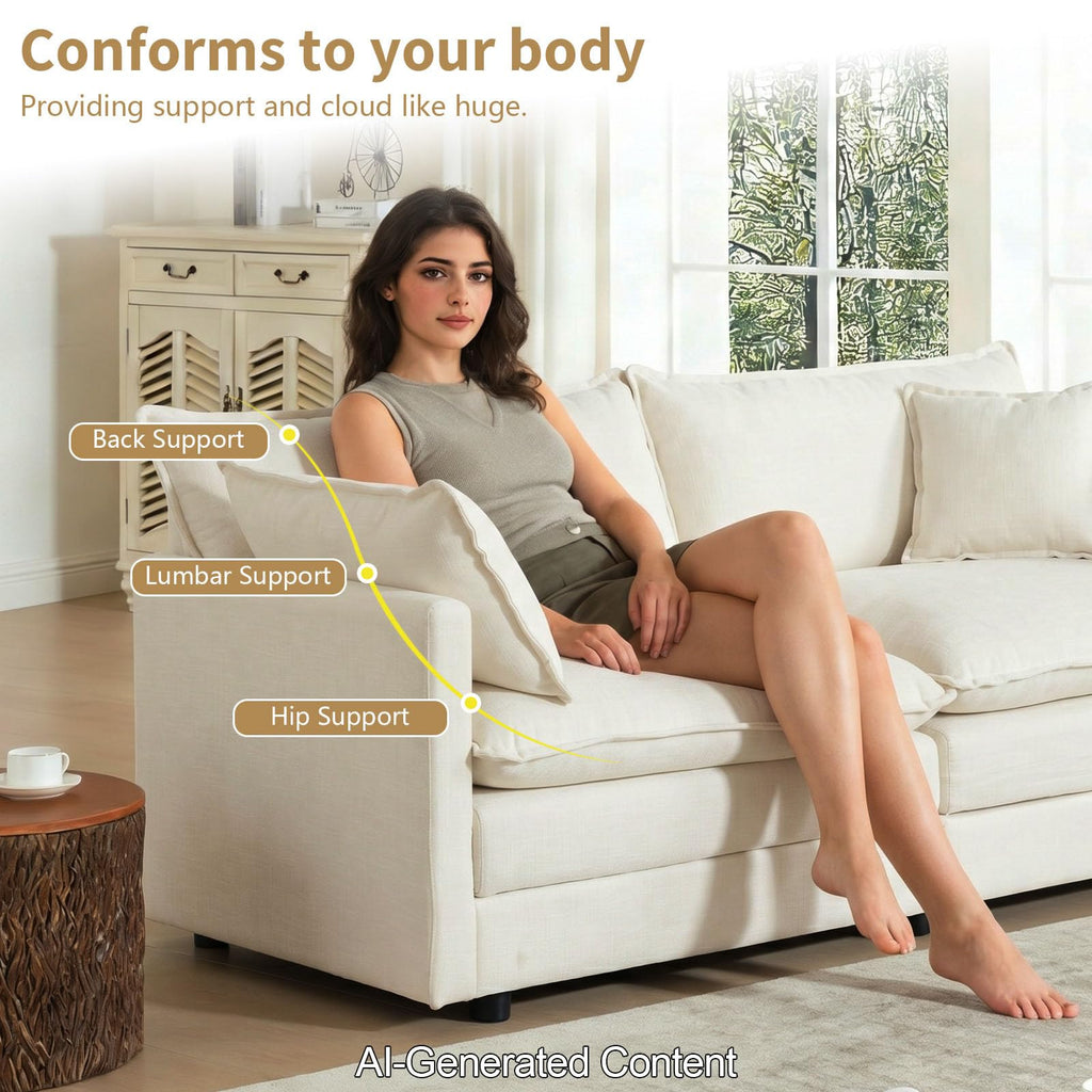 112" Beige Modular 3 Seater Cloud Sectional Couches