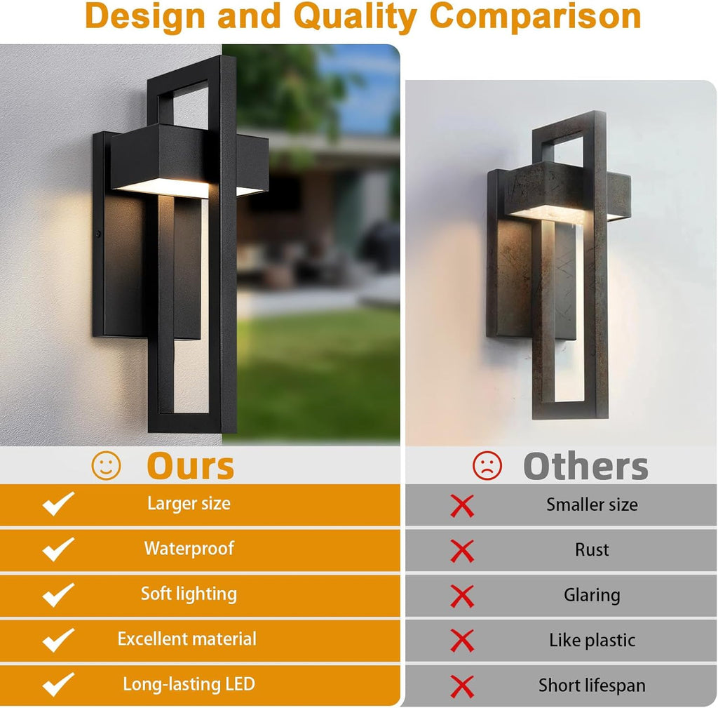 Outdoor Wall Lights Modern Exterior Lighting Fixtures, 3000K Integrated LED Outdoor Wall Sconce Lighting 2 Packs