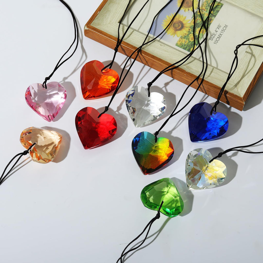 Pack of 9 Crystal Suncatchers Colorful Heart Chandelier Prisms Stained Glass Pendants Parts Hanging Window Home Decor