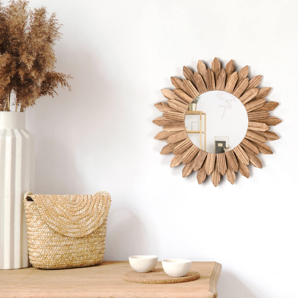 Boho Wall Decor Mirror 2 Pack Rustic Wood Mirror 12 inch Boho Mirror Home Decor Farmhouse Room Decorations Living