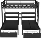 Heavy Duty Triple Bunk Bed with Storage Drawers, Shelves, Triple Bed with Charging Station