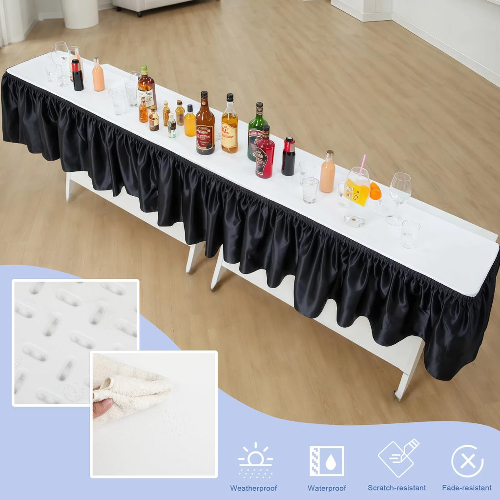 Portable Bar Top Riser Tables with Skirt, Black Skirt, 8 ft, White