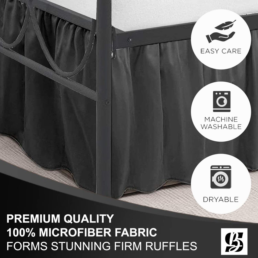 Queen Ruffled Bed Skirt, Split Corners, 18" Drop, Dark Grey