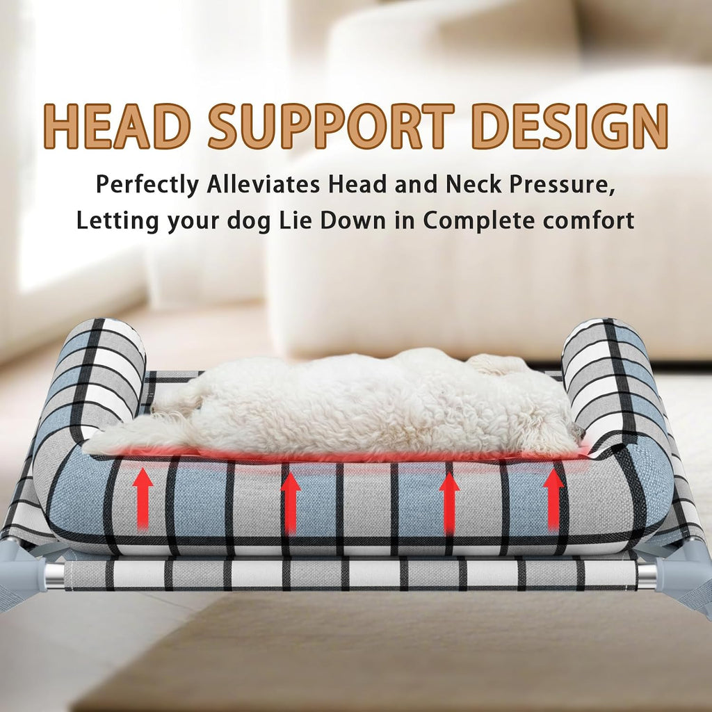 Elevated Dog Bed with Bolster, Portable Raised Lifted Pillow Pet Cot Beds