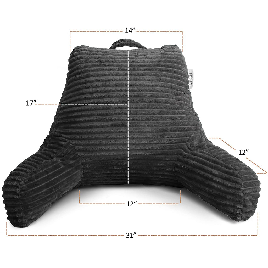 Reading Pillow with Shredded Memory Foam, Luxe Cut Plush Back Pillow for Sitting Up in Bed, Back and Arms Adjustable