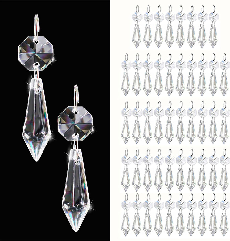 50PCS Premium Clear Crystal Teardrop Prism 2.4" -Crystal Glass Baroque Chandelier Pendant Drop Loose Beads Suncatcher