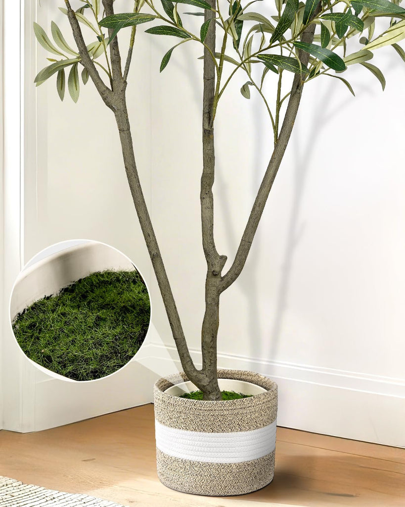 Artificial Olive Tree 6FT Faux Indoor with Planter&Cotton Basket