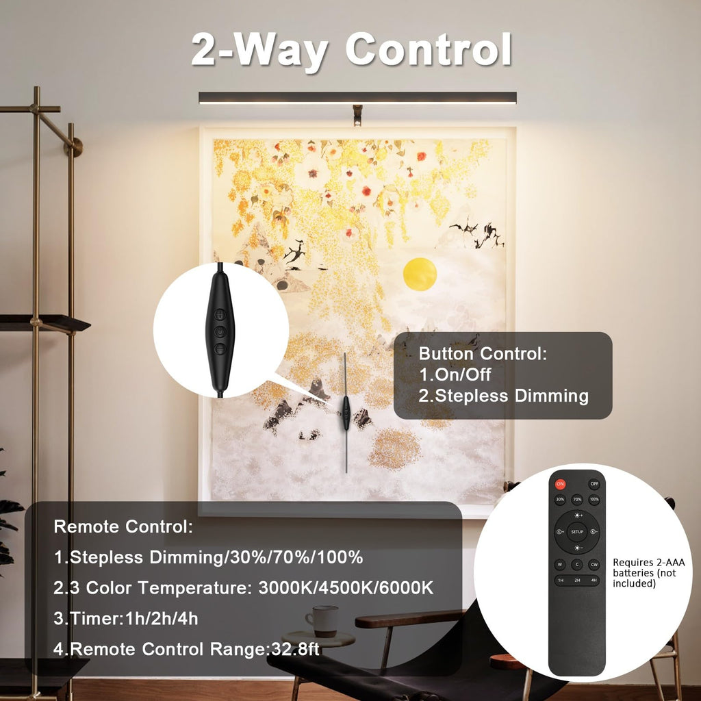 24" LED Picture Light Plug in, 9W Black Art Light