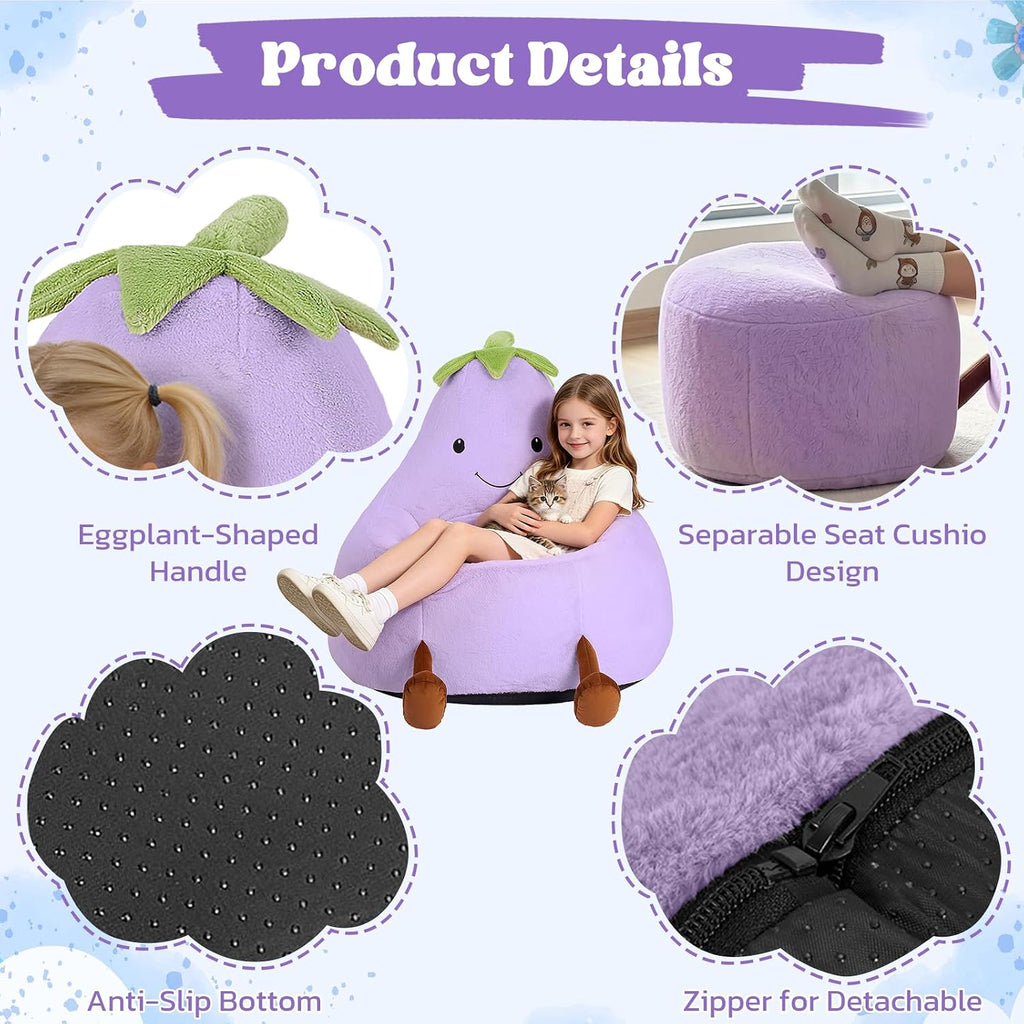 24 Inches Memory Foam Bean Bag Chair - Ultra Soft Faux Rabbit Fur Round Sofa with Handle & Machine Washable Cover