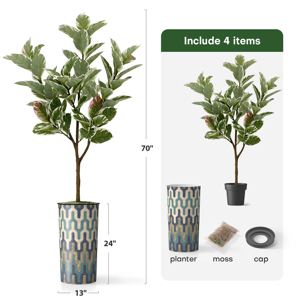 Tree in Modern Pattern Planter, Fake Rubber Silk Tree for Indoor and Outdoor Home Decoration - 70" Overall Tall