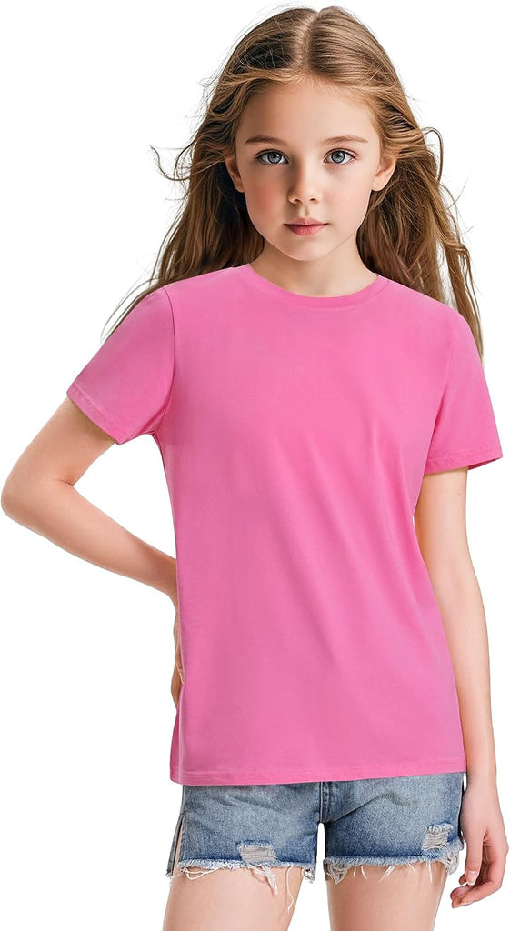 4 Pack Girls Short Sleeve Shirts Cotton T-Shirts Summer Basic Tees