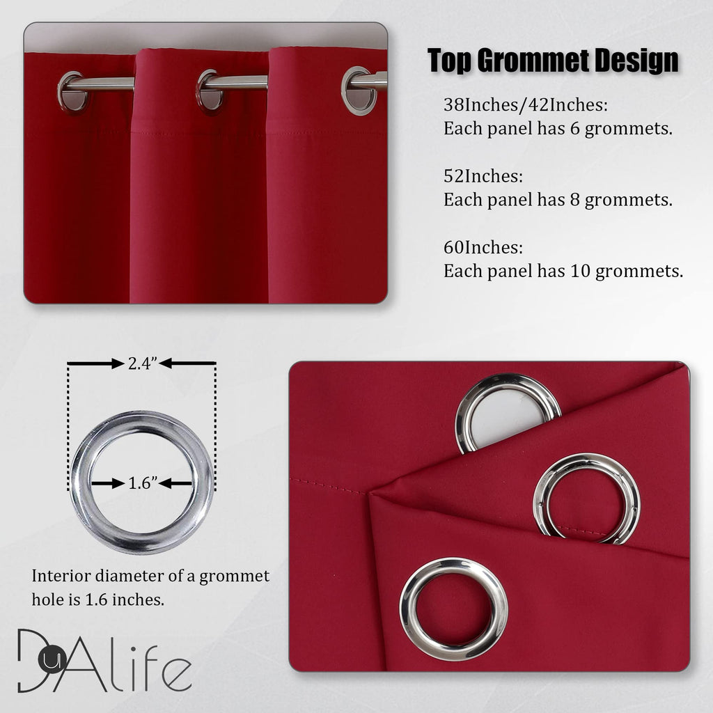Red Blackout Curtains 45 Inches Long Short Kitchen Curtains with Grommet Room Darkening Thermal Insulated Window