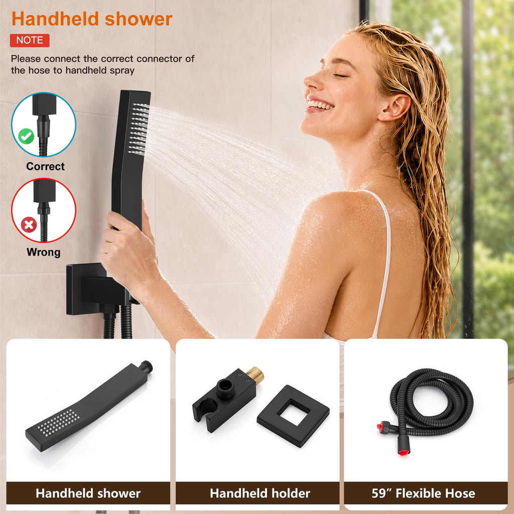 Shower System with Tub Spout,8 Inch Shower Head,Matte Black