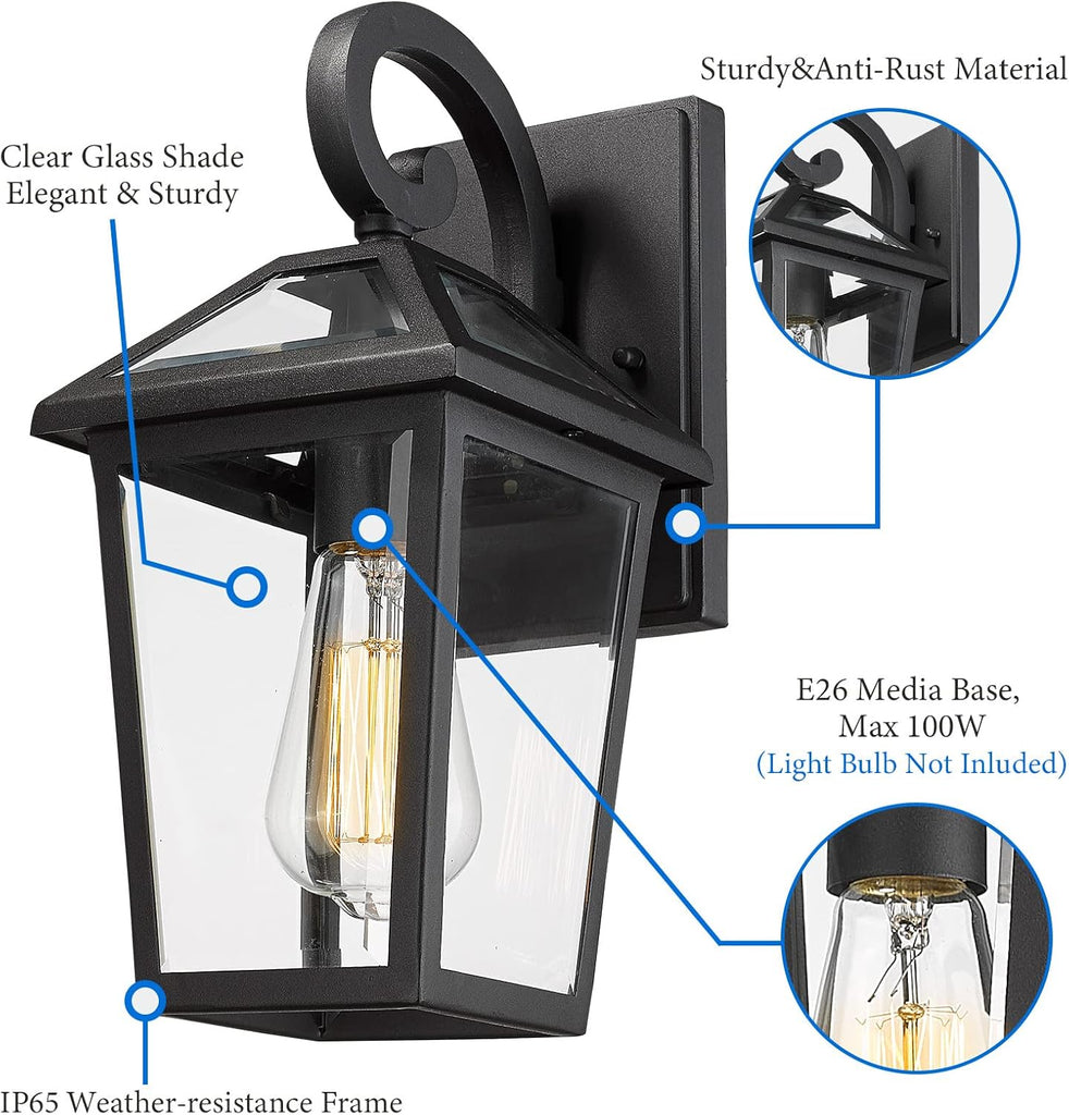 Outdoor Light Fixtures Wall Mount, Waterproof Exterior Wall Lanterns with Glass, Outside Wall Sconces