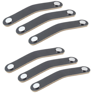 6PCS Black Leather Furniture Handles,5.5" Leather Drawer Pulls