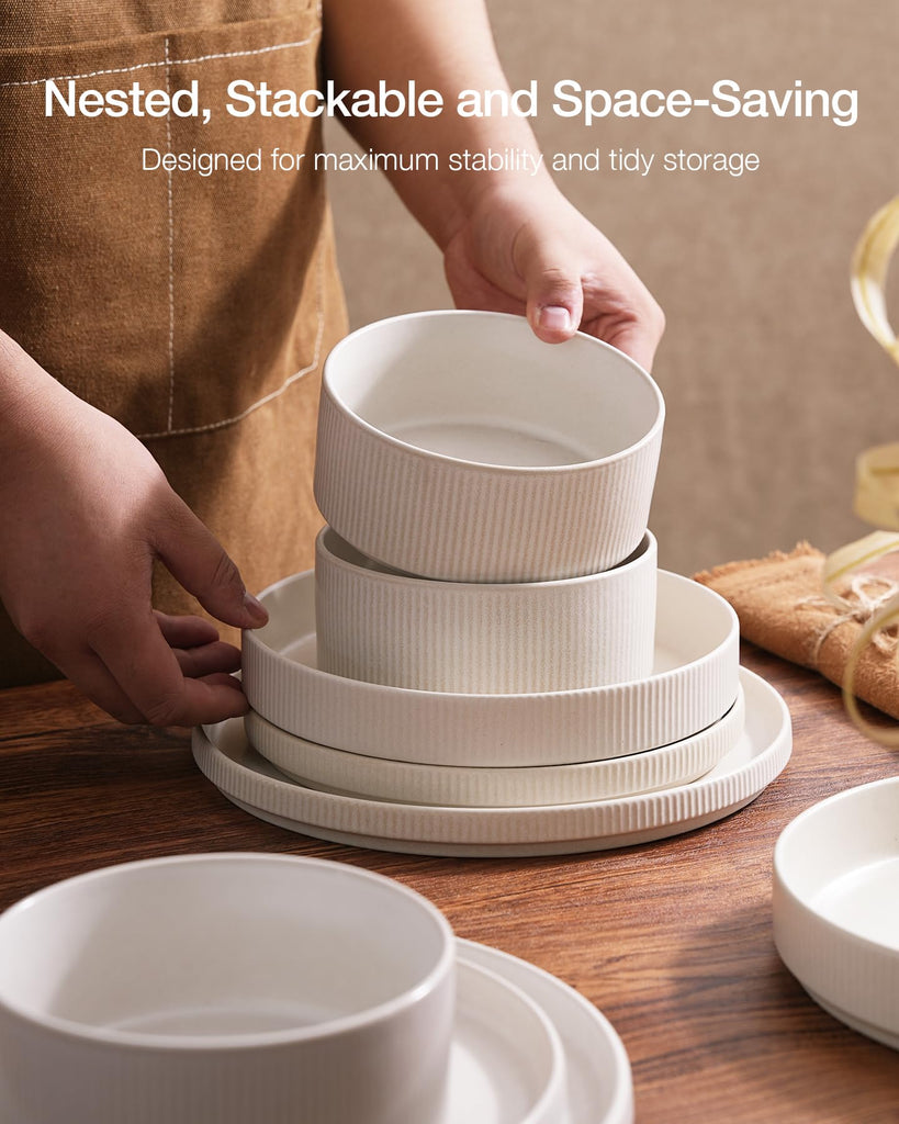 Star Stoneware Dinnerware Sets for 8, Reactive Glaze Plates, Bowls