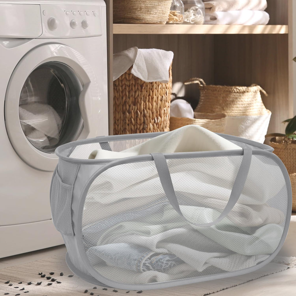 Collapsible Laundry Hamper Basket, Pop Up Mesh Foldable Bag for Laundry Room