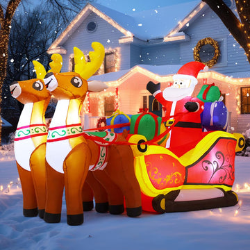 6.8ft Christmas Inflatables Outdoor Decorations, Blow Up Santa Claus Reindeer Sled Inflatable with Built-in LEDs for