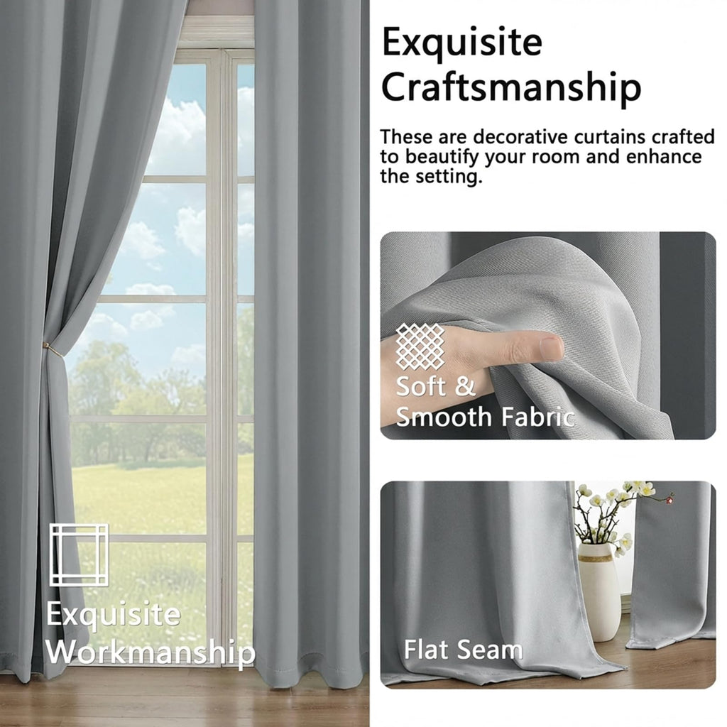 Silver Grey Curtains Living Room 90 Inches Long 2 Panels Set, Room Darkening Thermal Insulated Curtains & Drapes