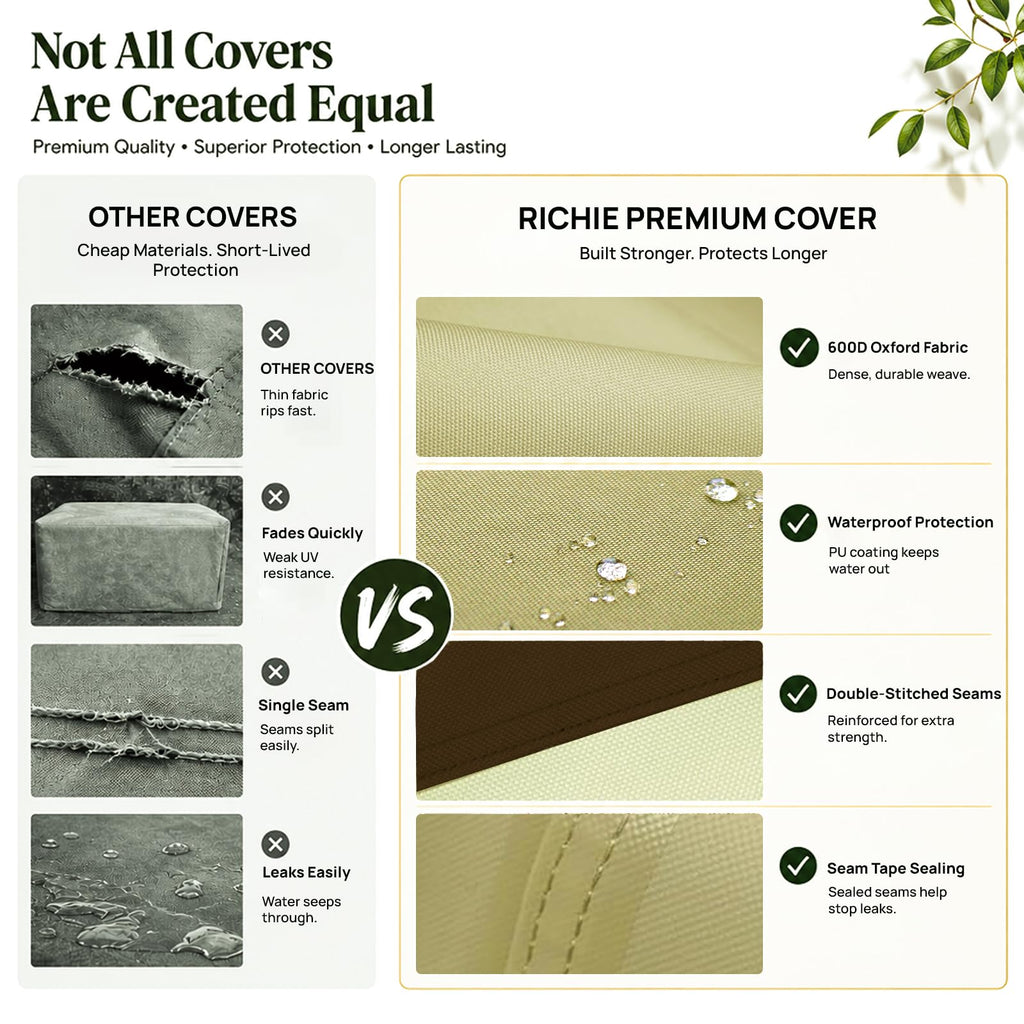 Patio Coffee Table Cover, 600D Heavy Duty Waterproof Outdoor Furniture Cover, Windproof Buckle Straps & Drawstring