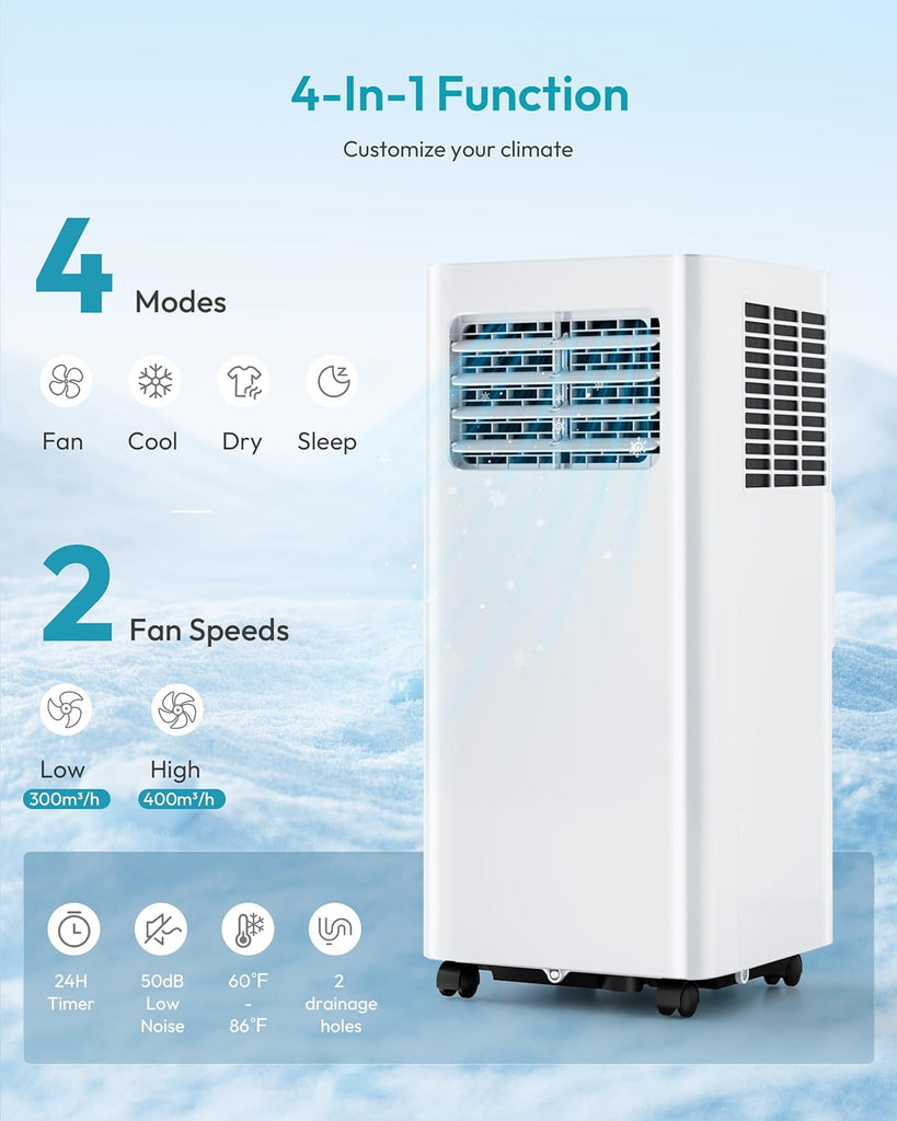 Portable Air Conditioners 10,000 BTU, 4-in-1 Air Conditioner Portable Up to 450 Sq.Ft. with Cool, Fan, Dehumidifier