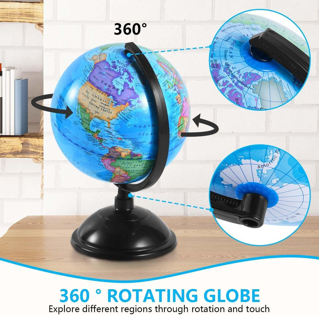 8 Inch World Globe with Stand Rotating Earth Spinning Globe for Kids Geography Classroom Education or Decorations