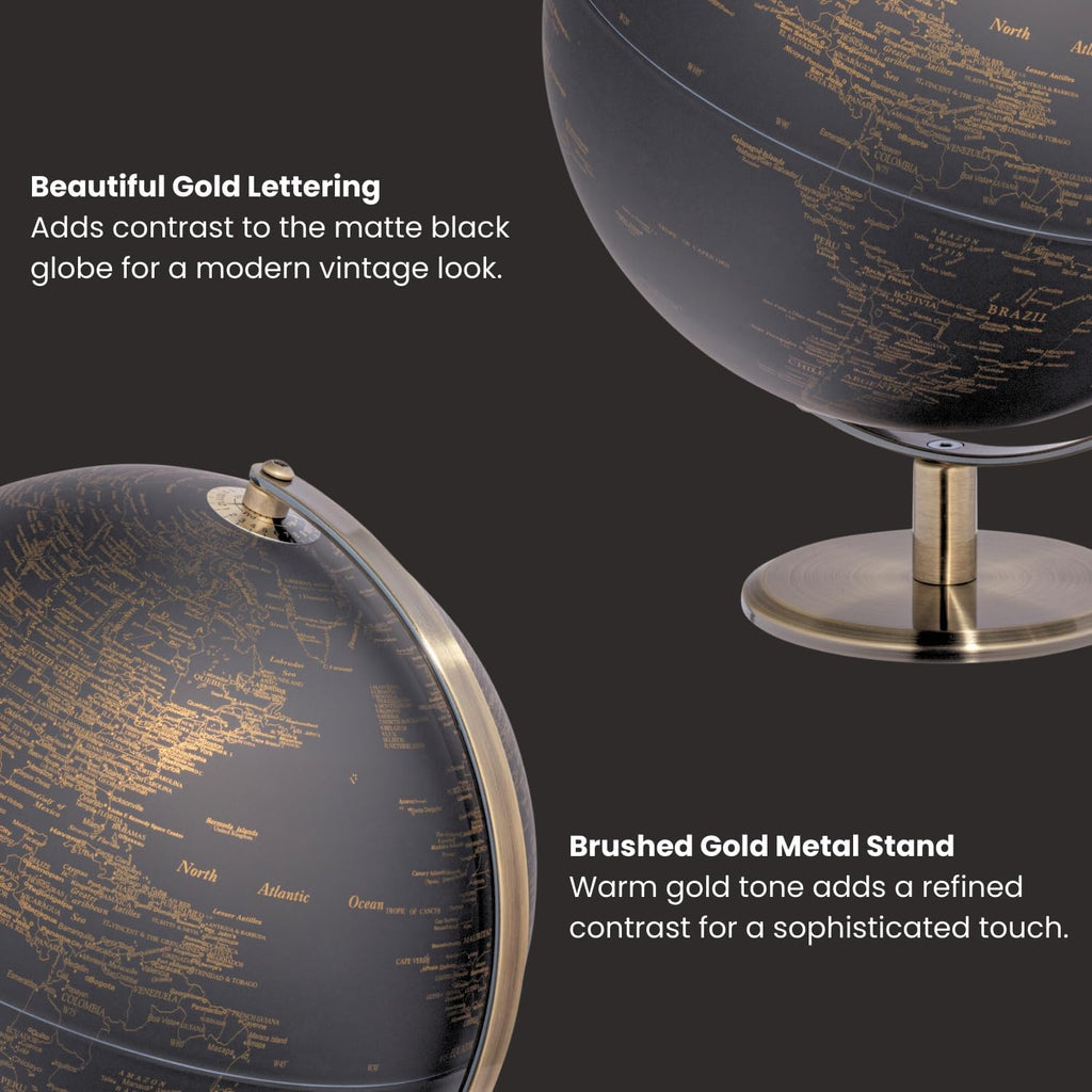 Black and Gold Globe for Adults - 8" Rotating Earth Globe Decor on Stand Decor, Office Decoration Desk Globe & Earth