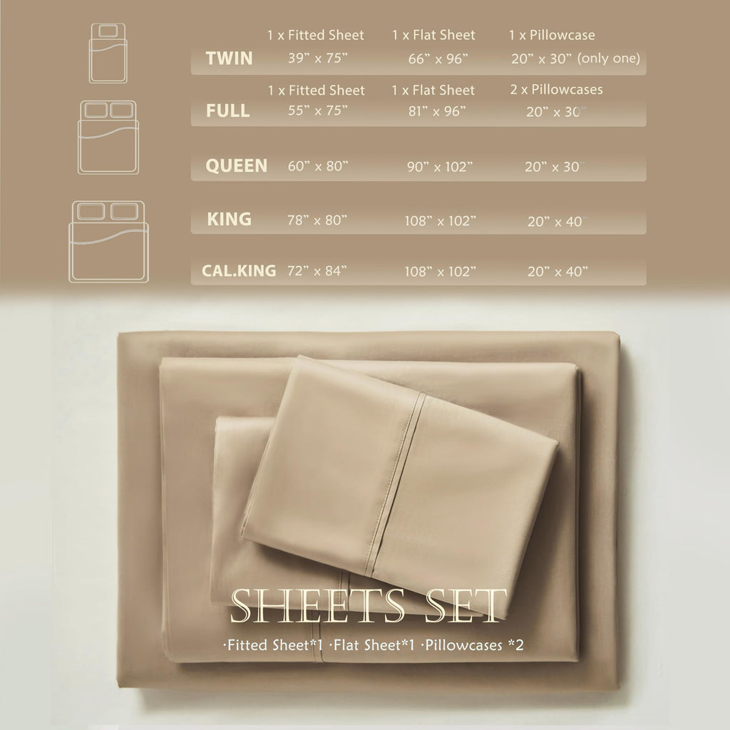 Queen Size Sheets Set Long Staple Cotton Sateen Cooling Bed Sheets