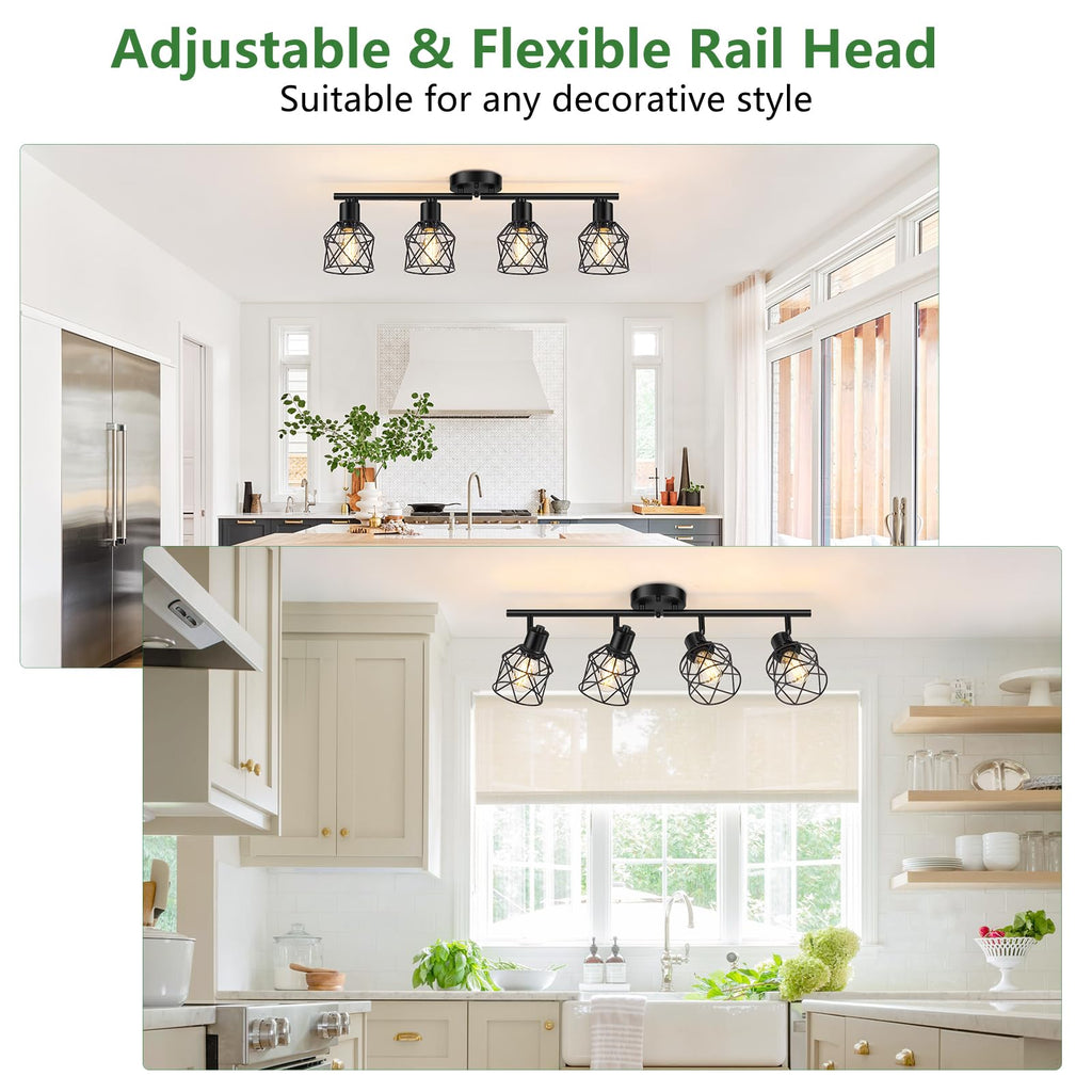 4-Lights Semi Flush Mount Ceiling Light, Adjustable Multi-Directional Light Fixtures, Rotatable Farmhouse Light