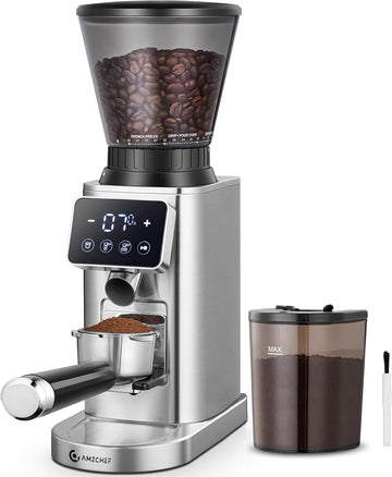 Burr Coffee Grinder, 48 Settings, Less Static Mess, Metallic Silver | 40mm Burr, Low Retention, 0.5s LED Timer