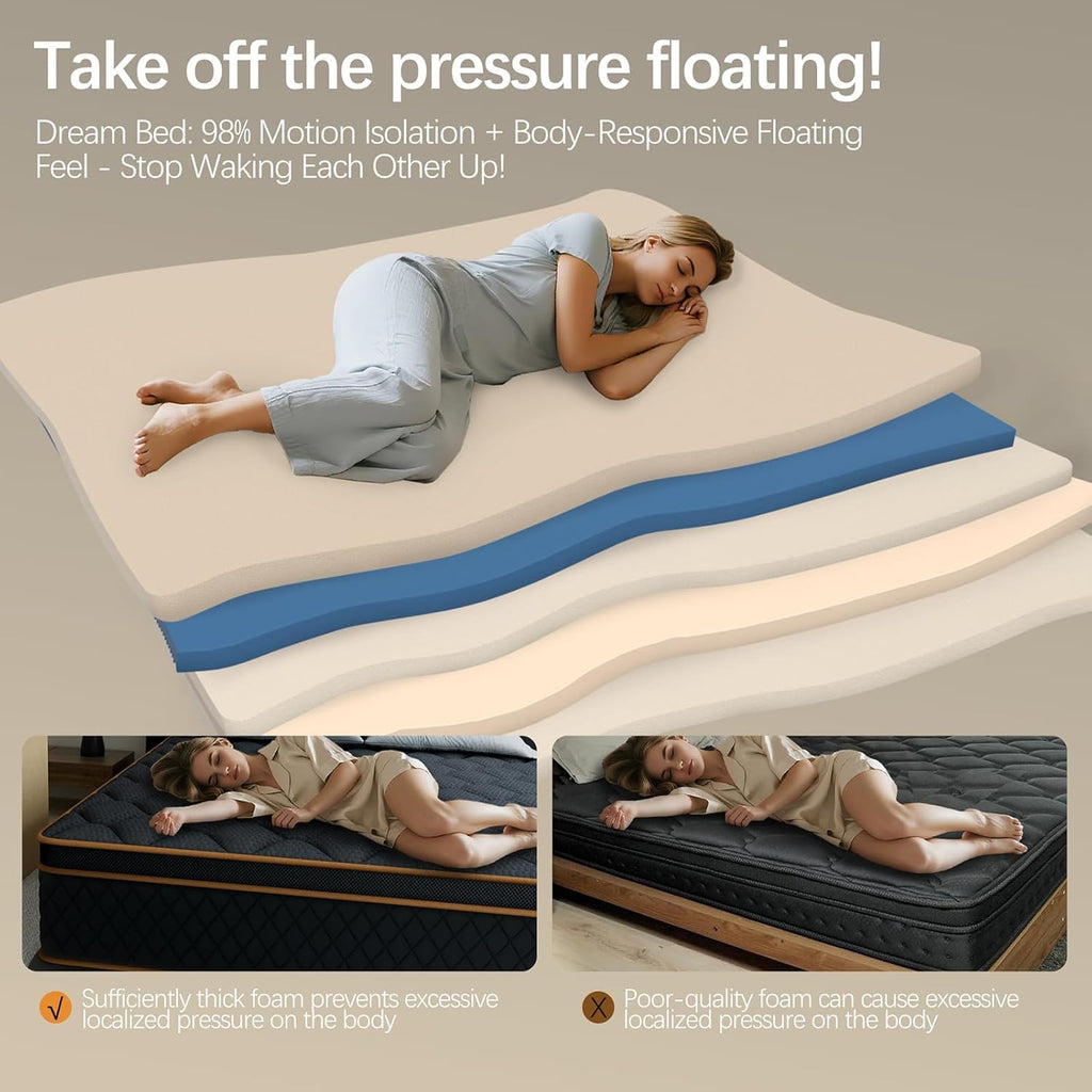 12 inch King Size Mattress in a Box,Gel Hybrid Memory Foam Individually Wrapped Pocket Springs for Motion
