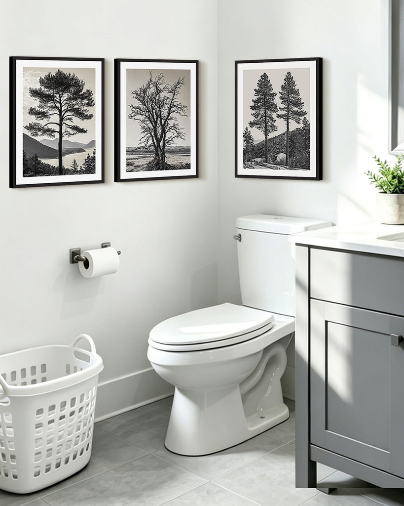 Vintage Tree Framed Wall Art Black and White Retro Antique Forest Drawings Nature Wilderness Sketch Wall Painting