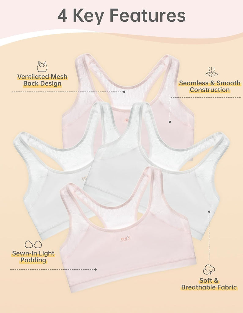 Soft Cotton Seamless Training Bras for Girls with Sewn Padding