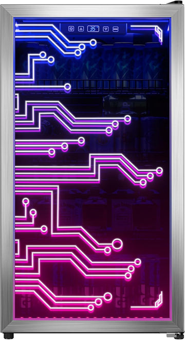 Gaming Light Up Beverage Refrigertor, Led Lighting Door 120 Cans Freestanding Be